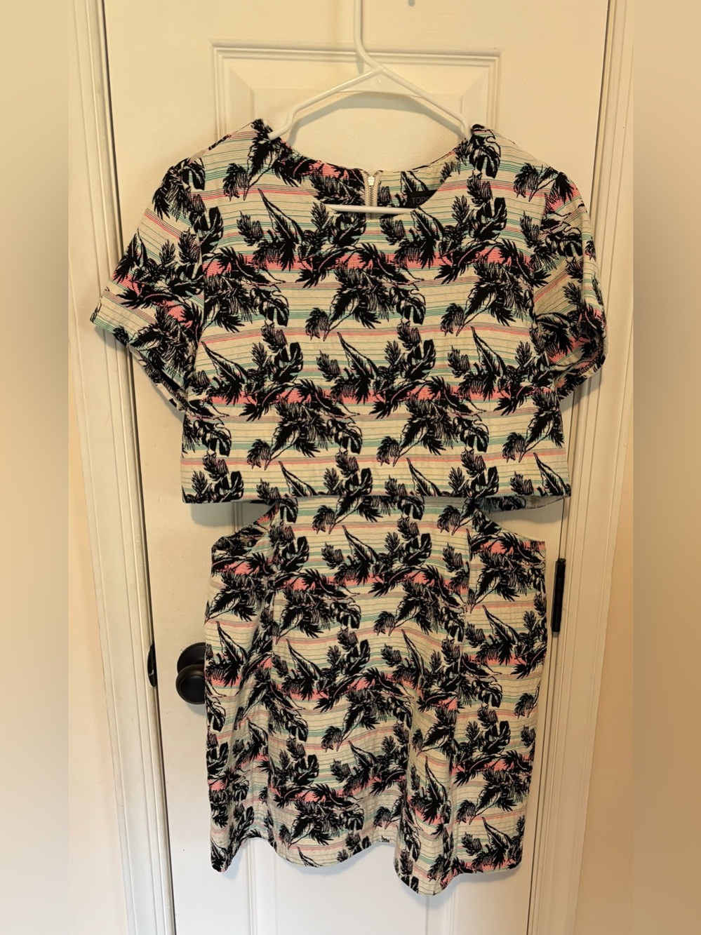 Topshop Pink Palm-Print Cutout Mini Dress - US 12